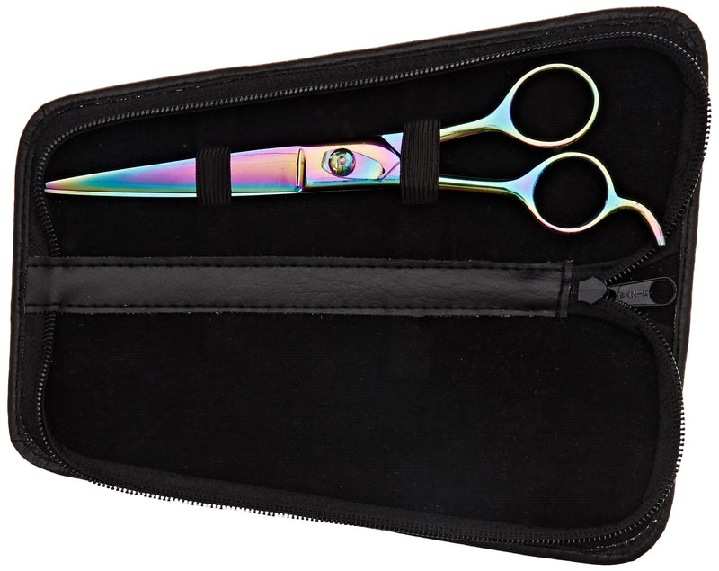 [Australia] - Tamsco Grooming Shear Left Hand Curved Blade Plasma Coated 8.5-Inch Semi-Convex Edge Japanese Stainless Steel Subtle Curve Left Handed Rainbow Plasma Finish 