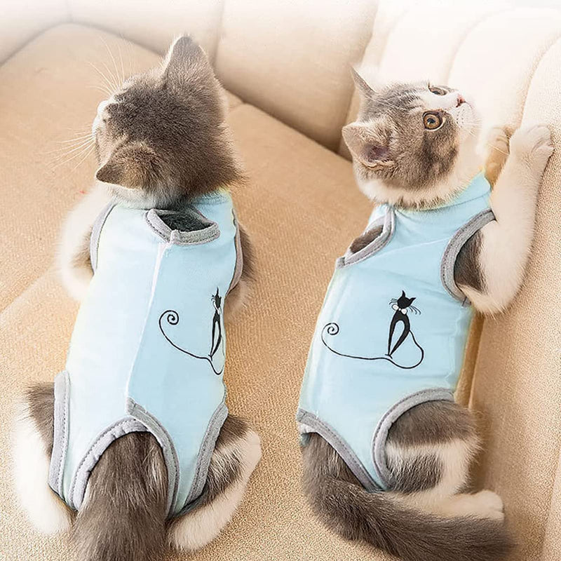 Komate Kitten Cat Surgery Recovery Suit Vest After Surgery Surgical Bodysuit for Abdominal Wounds Skin Diseases Pet Shirt E-Collar Alternative for Puppy Small Dog Cat Clothes (Blue Cat, S) Blue Cat - PawsPlanet Australia