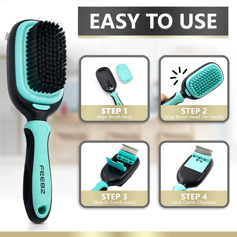 FEEBZ Dog Brush and Cat Brush | 5-in-1 Grooming Kit, Comb and Brush Accessories for Deshedding and Dematting Cats and Dogs | Brushes for Long Hair or Short Haired Pet | Prevent Shedding and Remove Fur - PawsPlanet Australia