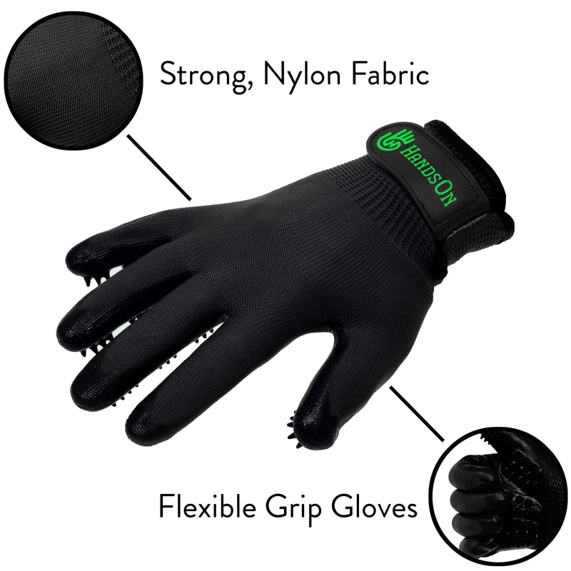 [Australia] - HandsOn Pet Grooming Gloves - Patented #1 Ranked, Award Winning Shedding, Bathing, & Hair Remover Gloves - Gentle Brush for Cats, Dogs, and Horses Black Large 