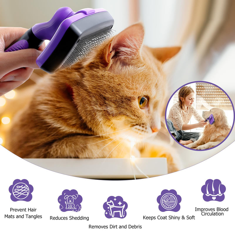 4 in 1 Pet Grooming Kit, Self Cleaning Slicker Brush for Dogs Cats & Small Animals, Dog Brush for Shedding Short Long Haired Dogs. Removes Loose Undercoat, Tangled Hair for Large Small Dogs Purple - PawsPlanet Australia