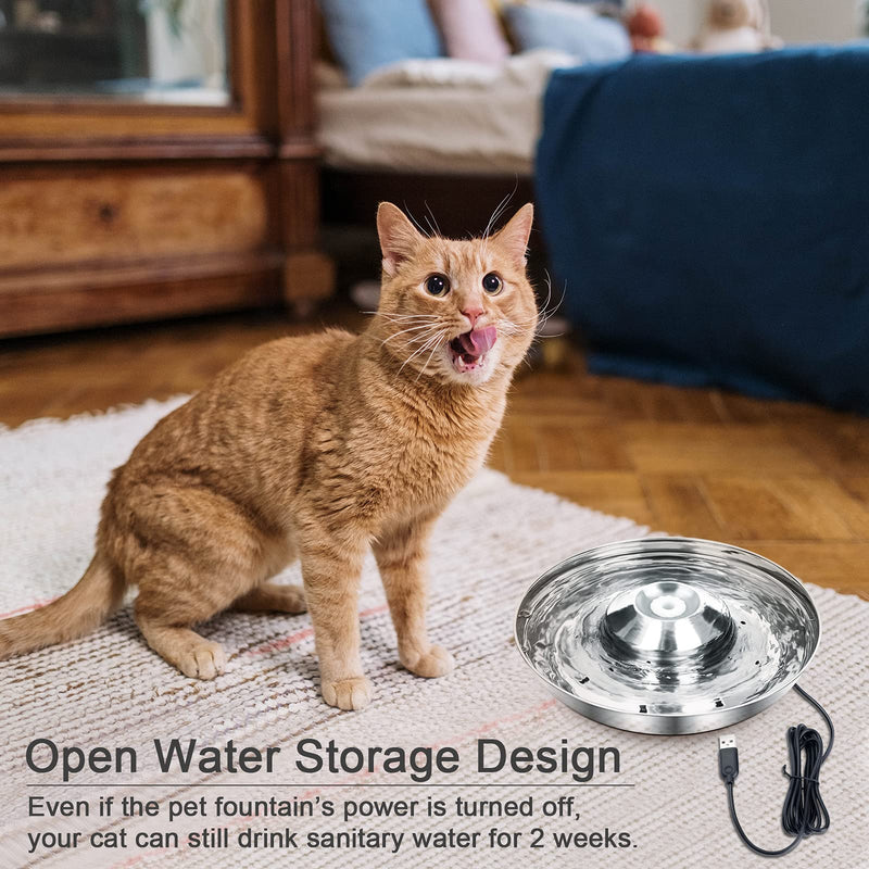 Huicocy Cat Water Fountain Stainless Steel, 68oz/2l Pet Fountain with Ultra-Quiet Design, Visible Water Level, Automatic Cat Water Dispenser Easy Assemble and Clean, Still Supply Water When Power Off - PawsPlanet Australia