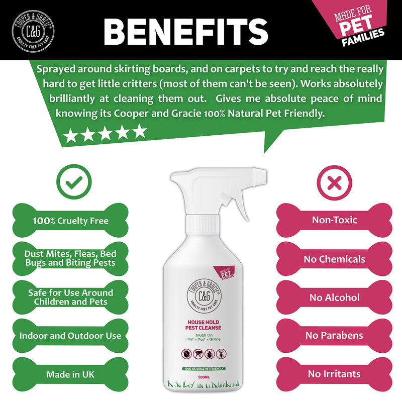 C&G Pets | HOUSE HOLD PEST CLEANSE 500ML | ELIMINATES FLEA BEDBUG MITE | 100% NATURAL & SAFE FOR ENVIRONMENT | PET & CHILDREN FRIENDLY | LONG-LASTING SPRAY | TOUGH ON DIRT DUST GRIME - PawsPlanet Australia