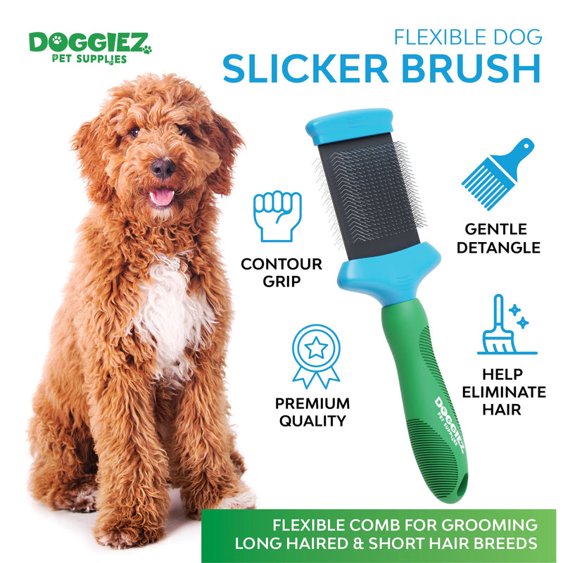 Doggiez Pet Supplies - Slicker Brush for Dogs, Cats & Puppies - Deshedding Grooming Brush for Shedding Hair, Fur - Flexible Comb for Grooming Long Haired & Short Hair Breeds - Dog Brush, Cat Brush - PawsPlanet Australia