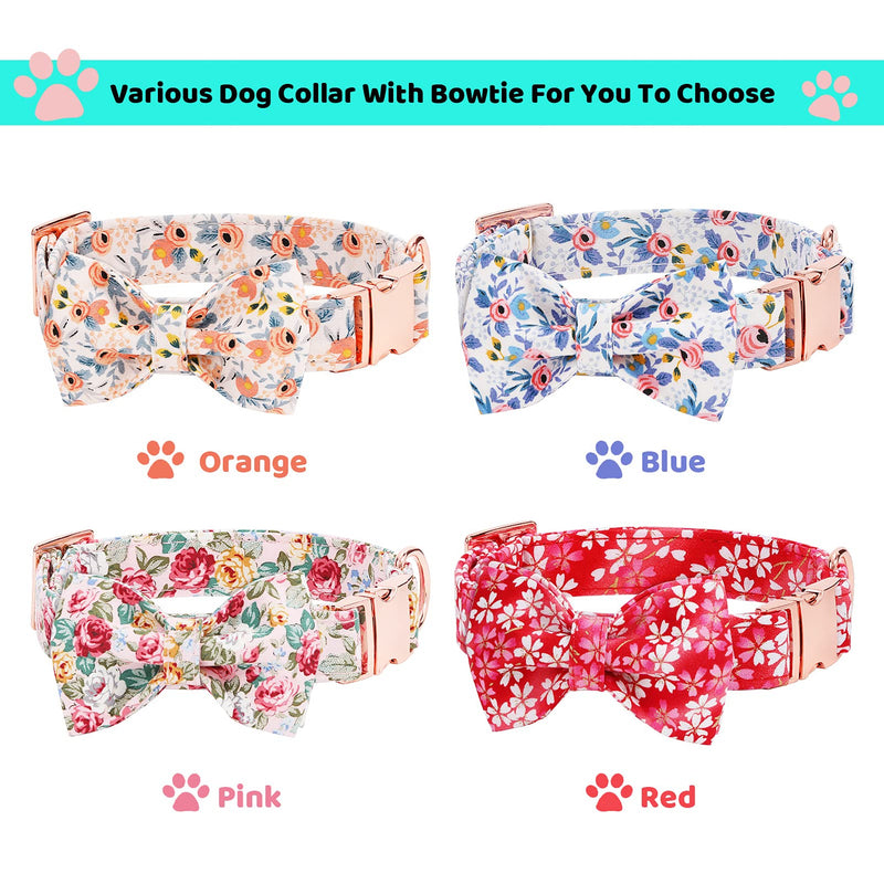 Dog Collar with Bow Tie Cute Pet Collar with Alloy Buckle & D Ring Adjustable Soft Dog Collar for Small Medium Large Girl Dogs Cats Blue XS( 7.8"-11.8") - PawsPlanet Australia