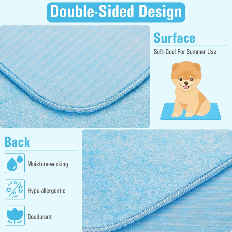 Dog Cooling Mat, Rywell Self Cooling Pads for Dogs & Cats, Arc-Chill Reusable Summer Pet Ice Cool Bed for Puppies, Super Absorption, Machine Washable & Portable, Home & Travel - S (18×24'') - Blue 18*24" - PawsPlanet Australia