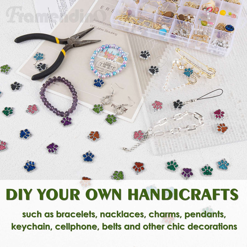 Framendino, 60 Pack Colorful Cat Dog Paw Print Charms Pendants Glitter Crystal Beads Cute Animal Paw Charm for DIY Bracelets Necklaces Jewlery Making Craft Style a - PawsPlanet Australia
