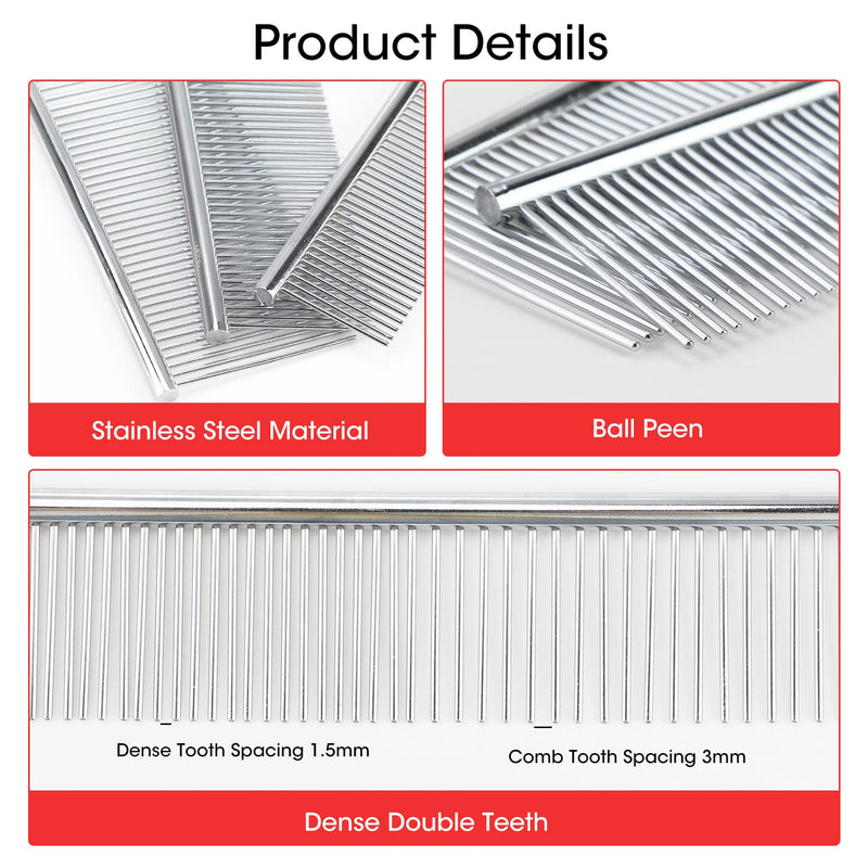 Pack of 3 Stainless Steel Pet Combs Professional Dogs Cats Comb Pet Grooming Grooming Beauty Comb Brush Pet Comb Flea Comb for All Types of Pets Dust Comb - PawsPlanet Australia