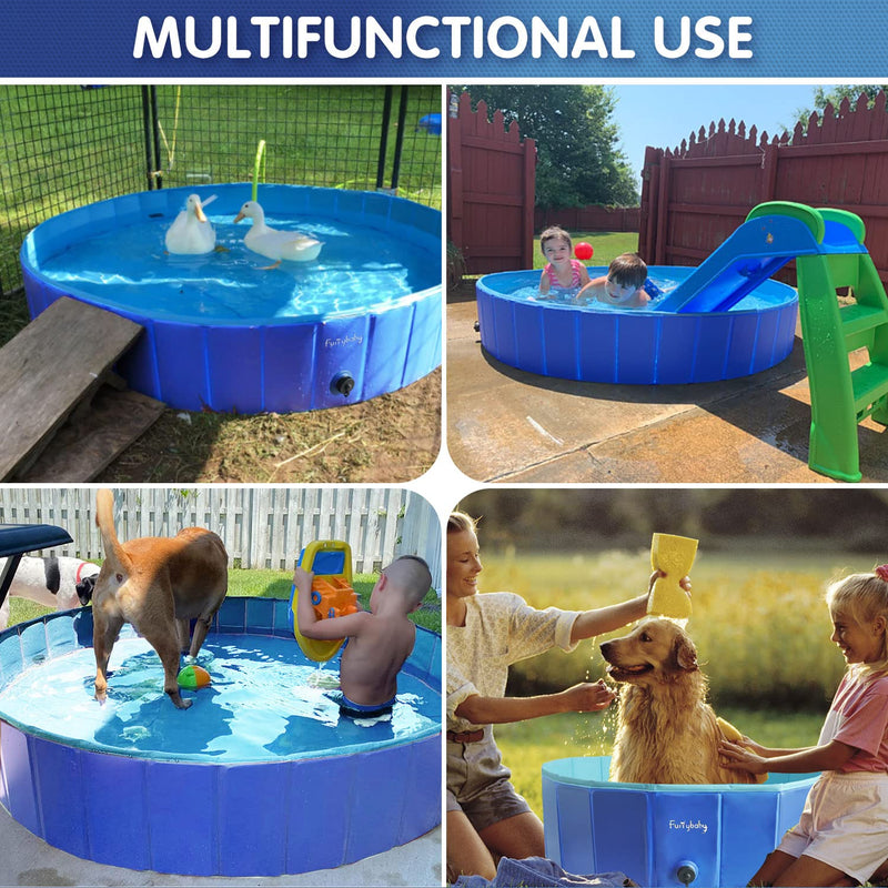 furrybaby Foldable Dog Pool For Dogs, Dog Padding Pool Portable For Dog Bath, Plastic Dog Swimming Pool Large Hard Kid Pool (Navy 80 * 20cm) Small (80×20cm) Blue - PawsPlanet Australia