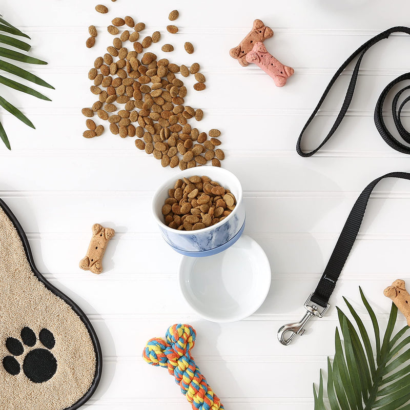 Bone Dry Pet Bowl Collection Ceramic Set, Small, Marble, 2 Count Blue - PawsPlanet Australia