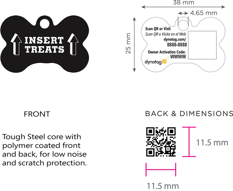 [Australia] - Dynotag Web/Location Enabled QR Code Smart, Deluxe Coated Steel Pet Tag - Play Series - Bone Insert Treats 