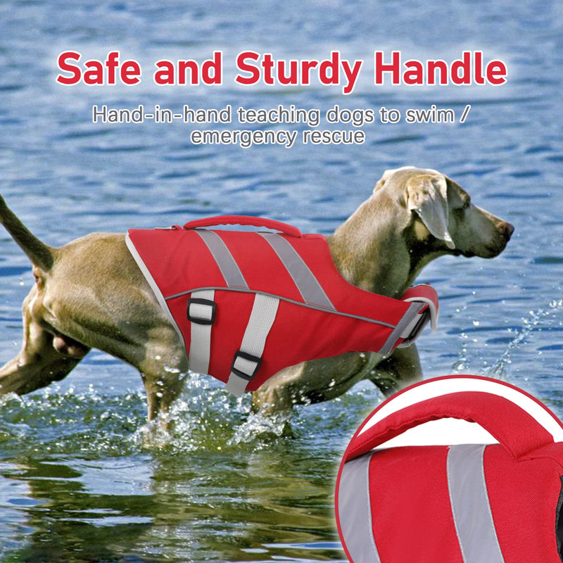 FUAMEY Dog Life Jackets,Reflective & Adjustable Pet Life Vest Dog Lifesaver Dog Swimsuit with Rescue Handle Dog Float Coat for Swimming & Boating，Pet Life Preserver for Small Medium Large Dogs X-Small(chest:13-18in) red - PawsPlanet Australia