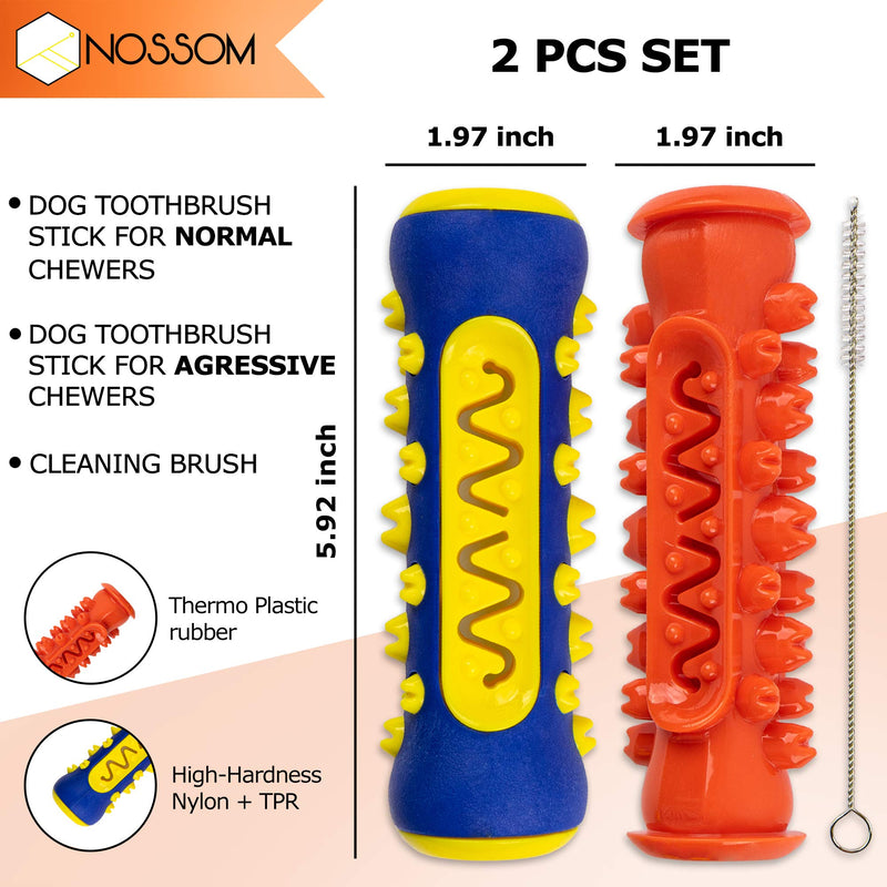 Dog Toothbrush Toys Chew Set - 2 Pcs Dog Toothbrushes Chewable Stick Bone Toy for Small Medium Large Breed Pet Dogs Puppy for Dental Oral Care Teeth Cleaner Self-Brushing Self-Cleaning with Toothpaste - PawsPlanet Australia