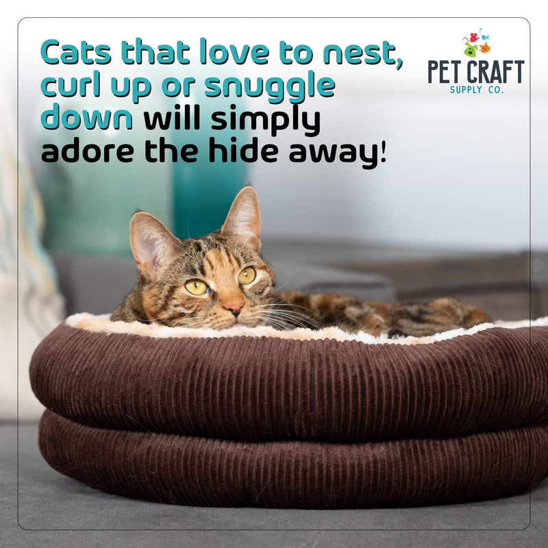 [Australia] - Pet Craft Supply Round Cat Bed - Cute and Comfortable Self Warming Plush Calming Cat Bed for Indoor Cats 