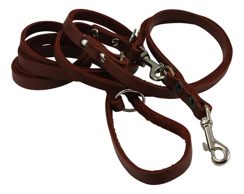 [Australia] - Brown 6 Way European Multifunctional Leather Dog Leash, Adjustable Schutzhund Lead 49"-94" Long, 3/8" Wide (10 mm) for Small Dogs 