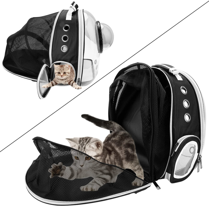 Cat Backpack Pet Carrier Bag - Sirecal Expandable Cats Rucksack Medium Dog Bubble Space Capsule Puppy Back Pack Large Pet Travel Backpack Carry for Cats Dogs (Black) - PawsPlanet Australia