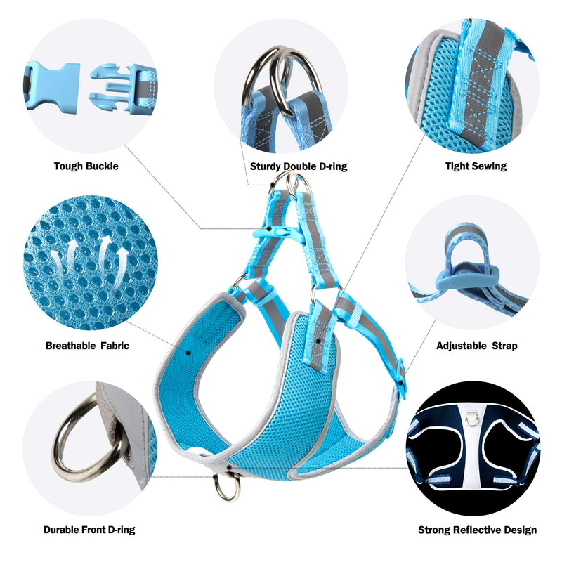 TwoEar Dog Harness Reflective Adjustable Basic Nylon Step in Puppy Vest Harness Outdoor Walking for X-Small Small and Medium Dogs Breed Pet(XS, Light Blue) X-Small (Chest:14.2"-17.3") Baby Blue - PawsPlanet Australia