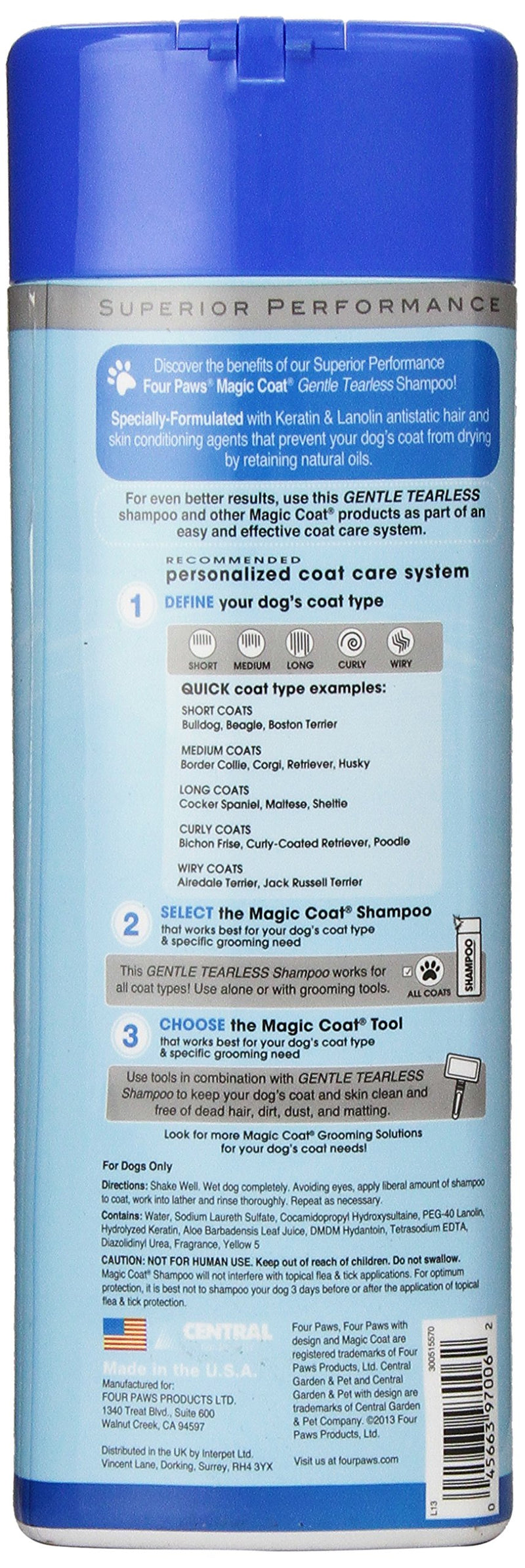 [Australia] - Four Paws Magic Coat Gentle Tearless Shampoo 16 Ounce 