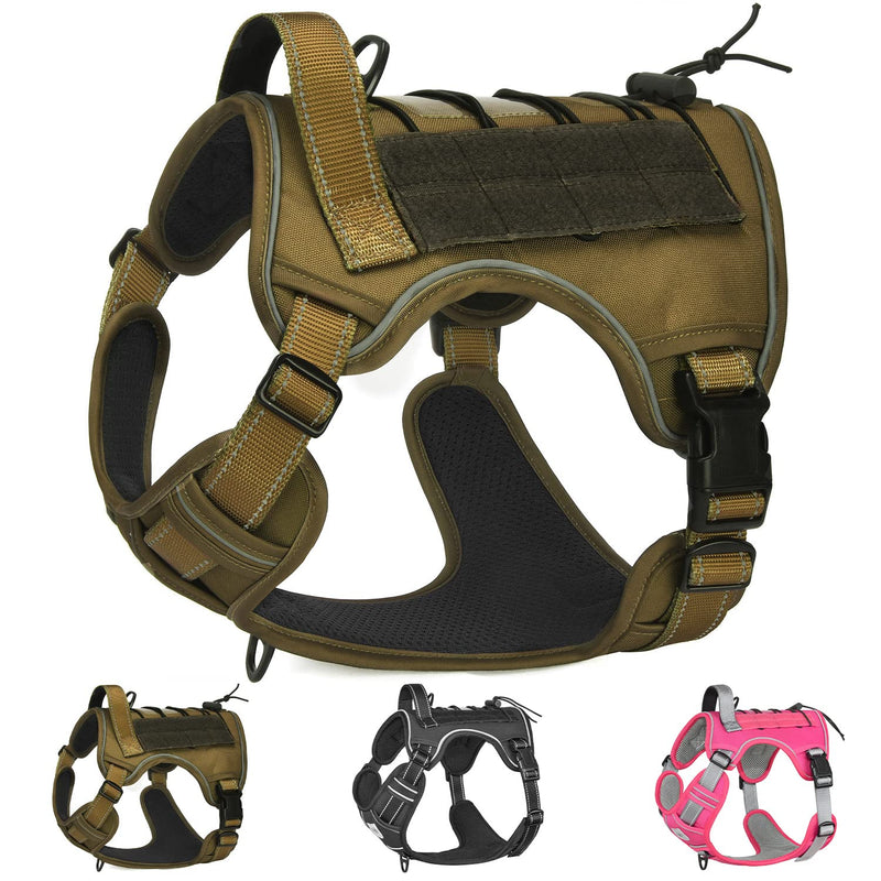 CBBPET Tactical Dog Harness No Pull,Reflective Military Dog Harness,Tactical Dog Vest with Molle & Sturdy Handle, Front Leash Clip, Breathable Reflective Military Dog Harness for Training Walking S(Neck:14-21",Chest:20-31") Army Green - PawsPlanet Australia