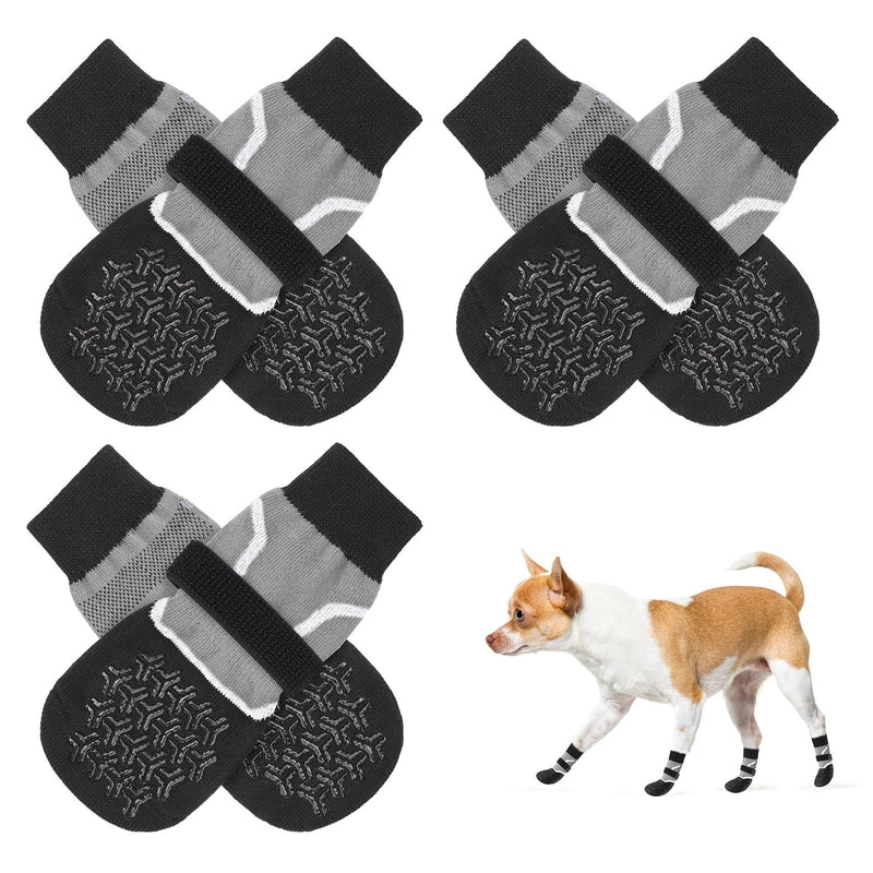 BEAUTYZOO Anti Slip Dog Socks to Prevent Licking Paws, Dog Boots Reflective with Grips for Hot/Cold Pavement, Non Slip Dog Shoes Paw Protector for Hardwood Floor Small Medium Large Senior Dog Booties Grey S(Pack of 6) - PawsPlanet Australia