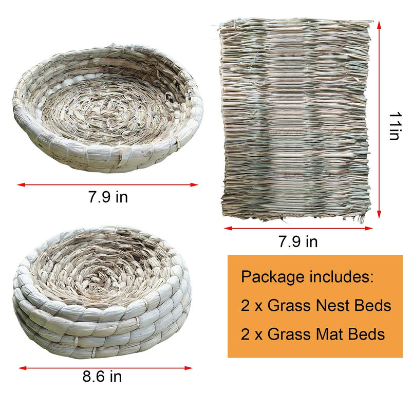 S-Mechanic 2 Pack Bunny Corn Husk Beds with 2 Pack Grass Mats Woven Straw Mats Bedding Basket for Rabbits, Guinea Pig, Chinchilla, Hamster 2 Pack Beds & 2 Pack Mats - PawsPlanet Australia