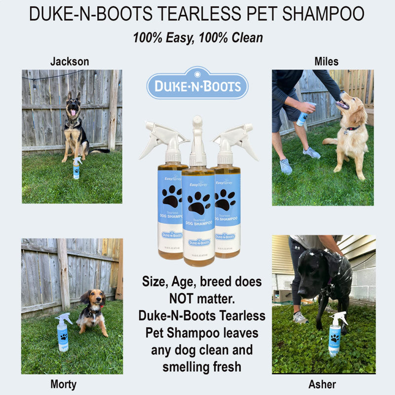 Duke-N-Boots Easy Spray Tearless Dog and Puppy Shampoo 16oz, Natural Ingredients, Easy Application for Shampoo - PawsPlanet Australia