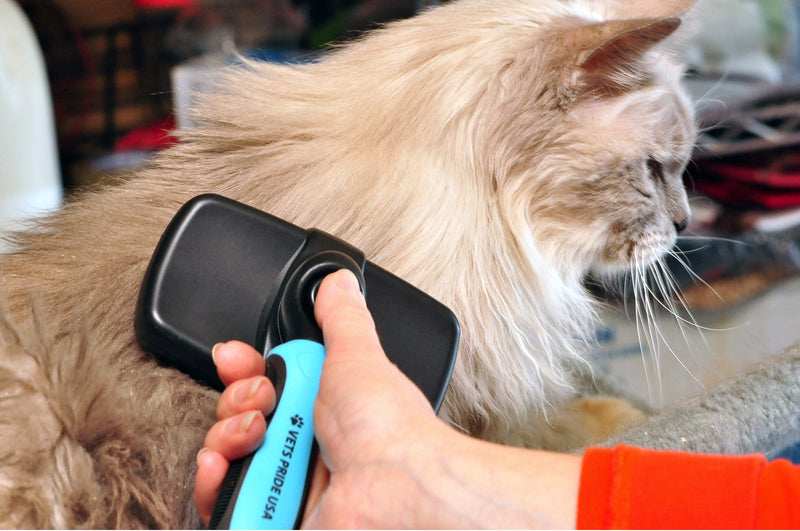 [Australia] - Self Cleaning Slicker Brush for Dogs & Cats. Press a Button & Slicker Head Wipes Clean Removing Mats Tangles & Loose Undercoat. Professional Quality Pet Grooming Tool. Ergonomic Soft Grip Handle 