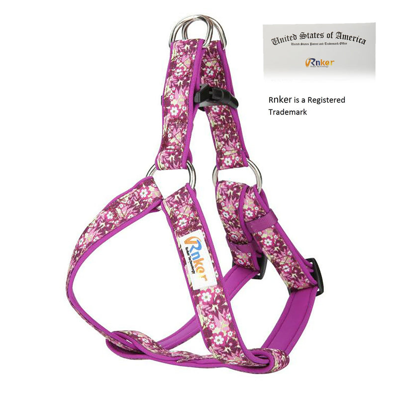 [Australia] - Rnker Step-in Harnesses, no Pull, Flowers Pattern hot Stamping, Neoprene Padded, Adjustable Walking, Training Dog Harness M (19.5-25.5" Chest Girth) Purple 