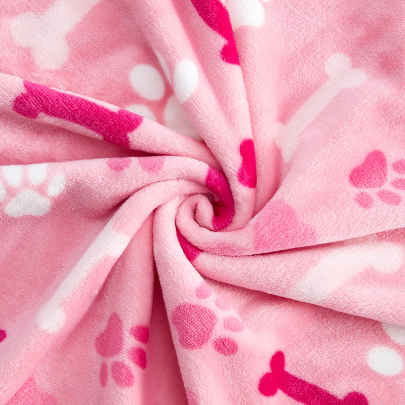 [Australia] - ALLISANDRO 350 GSM-Super Soft and Premium Fuzzy Flannel Fleece Pet Dog Blanket, The Cute Paw and Bone Design Washable Fluffy Blanket for Puppy Cat Kitten Indoor or Outdoor, Pink and Blue 32" x 24" 