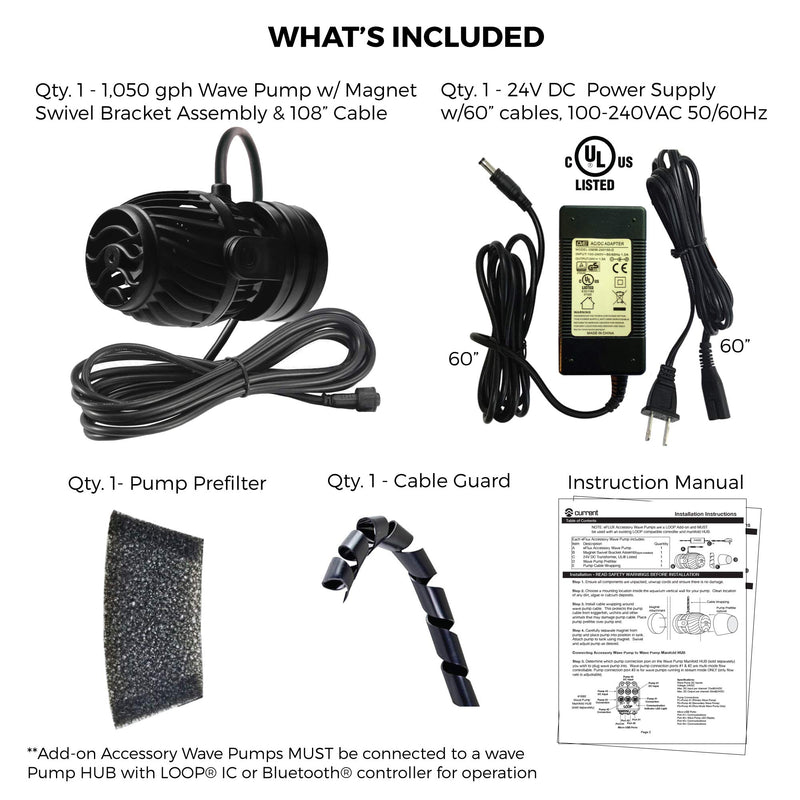 [Australia] - Current USA eFlux Accessory Wave Pump | Ultra Quiet, Compact Size, Compatiable with Loop | for Marine & Freshwater Aquariums 1050 GPH 