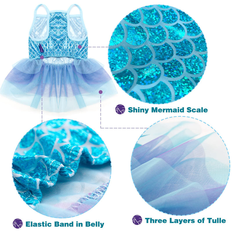 cyeollo Dog Dress Mermaid Sparkly Holiday Theme Dresses Slip Tulle Dog Dresses Outfits Party Dresses Girl Dog Clothes for Small Dogs X-Small Mermaid(Blue) - PawsPlanet Australia