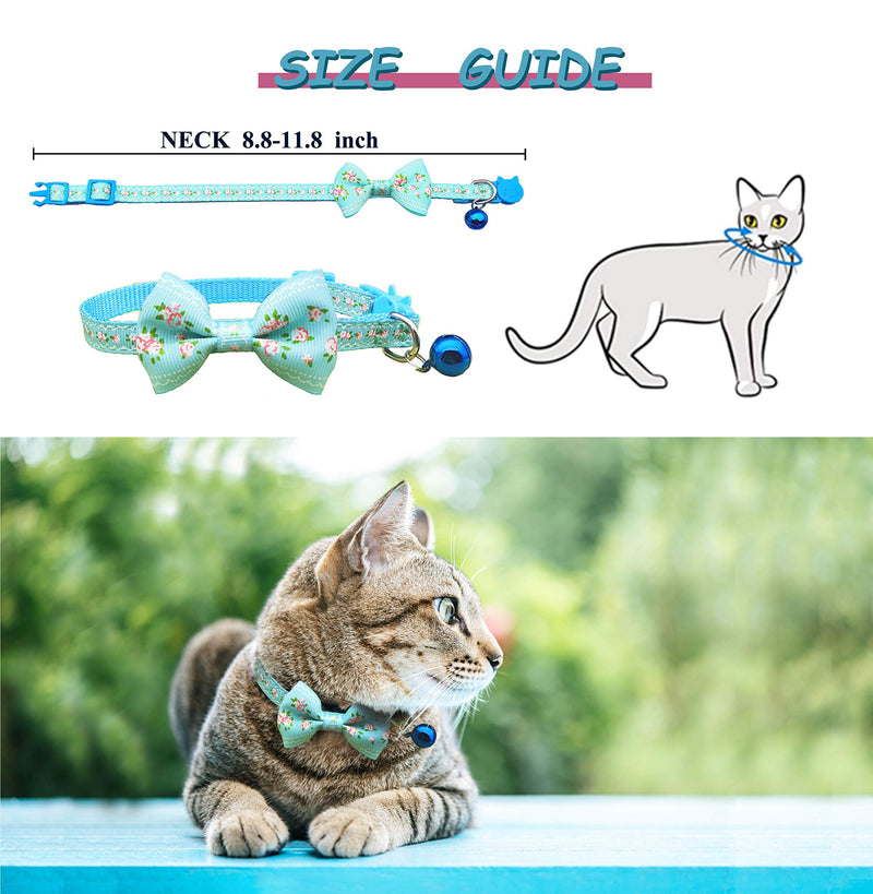 IDOLPET Cat Collar Safety Quick Release with Bell Cat Collar Adjustable Cat Collar with Bowtie for Cat Pup Kitty Floral - PawsPlanet Australia