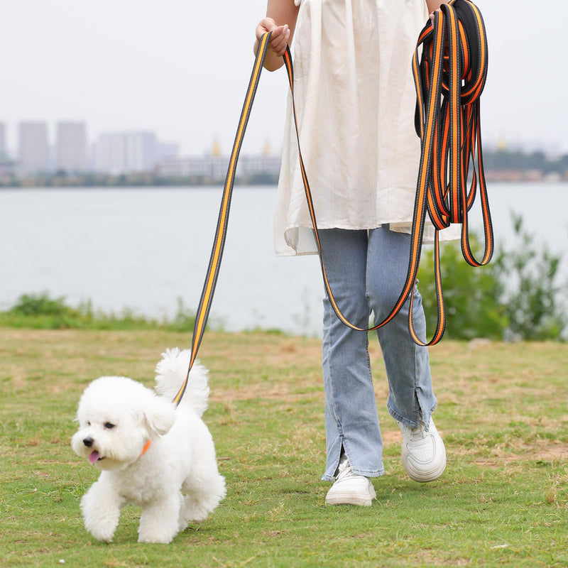 Snocyo towing leash for dogs 3m, robust dog leash for small, medium and large dogs, training leash with padded handle, reinforced carabiner and storage bag, orange orange & black - PawsPlanet Australia