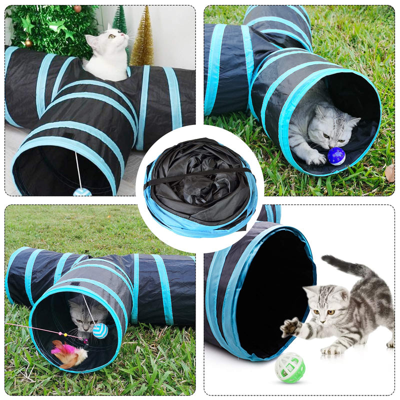 Hyselene Cat Tunnel Toy 3 Way,Cat Tunnel Toys Outdoor Collapsible Crinkle Pet Toy with Peep Hole,Ball & Interactive Wand,Large Indoor Foldable Play Tunnel Tubes for Cats,Kitty,Kitten,Dog,Rabbit,Puppy - PawsPlanet Australia
