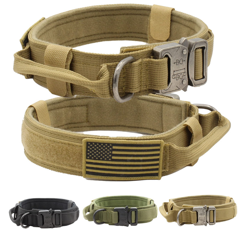 Ridge Ramblers Khaki Training Dog Collar with Handle and Metal Buckle. from Our Training Series; Great K9 Training, Service or Military Tactical Dog Collar with Handle. Medium, Large, Extra Large M Adjustable (1.5in x 13.5in - 17.5in) Desert Sand - PawsPlanet Australia