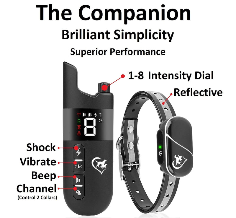 [Australia] - Essential Pet Products The Companion Dog Training Collar with 3 Training Modes, Beep, Vibration, Shock, 100% Waterproof, Rechargeable, Fits Small, Medium & Large Dogs Black 