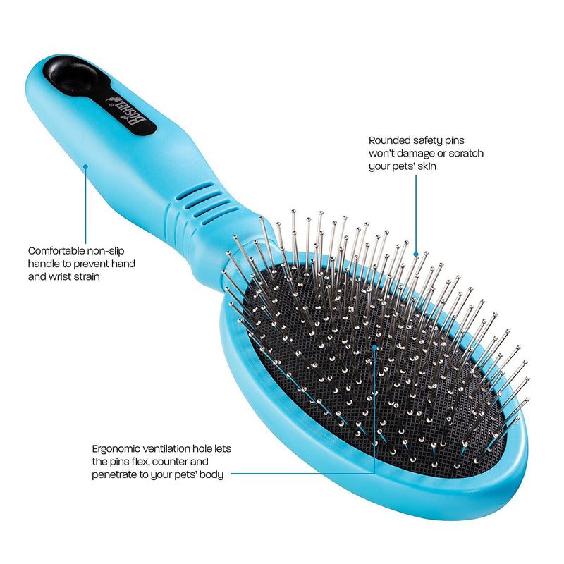 Boshel Dog Hair Brush & Rubber Dog Hair Remover 2 in 1 Ergonomic Pin Brush Detangles & Eliminates Excess Undercoat Fur & Cleans the Hair from your Clothes Etc. with the same Dog grooming Brush - PawsPlanet Australia