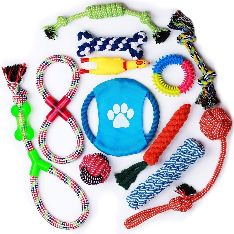 Parner Dog Rope Toys, 12 Set Puppy Chew Toy Durable Teeth Cleaning for Small Medium Large Dog Cotton Squeak Interactive Toys - PawsPlanet Australia