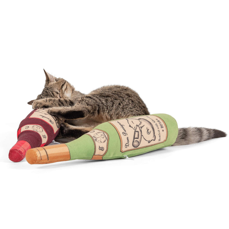 [Australia] - Twin Critters Organic Silvervine Catnip Toy Wine Bottle Refillable Plush 2-Pack for Cats & Kittens No Artificial Ingredients - More Powerful Than Catnip - Great Gift for Wine Lovers 