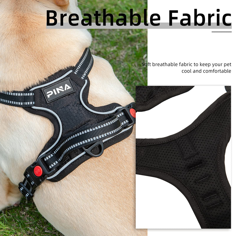 PINA No Pull Dog Harness for Small Medium Dogs, No Choke Dog Vest Harness with Dog Leash, Reflective Adjustable Small Medium Dog Harness with Front/Back Clip & Easy Control Handle - Black / S S(Neck:14-20" ; Chest:14-22") - PawsPlanet Australia