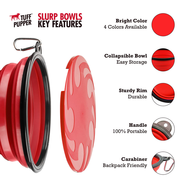 Tuff Pupper SuperBigSlurp - Collapsible Dog Bowls | Convenient Dog Travel Bowls w/Storage Lid | Keeps Pups Hydrated and Full | Portable Dog Water Bowls & Large Travel Bowls for Pets | Patent Pending Crimson Red L (40oz) x 2 - PawsPlanet Australia