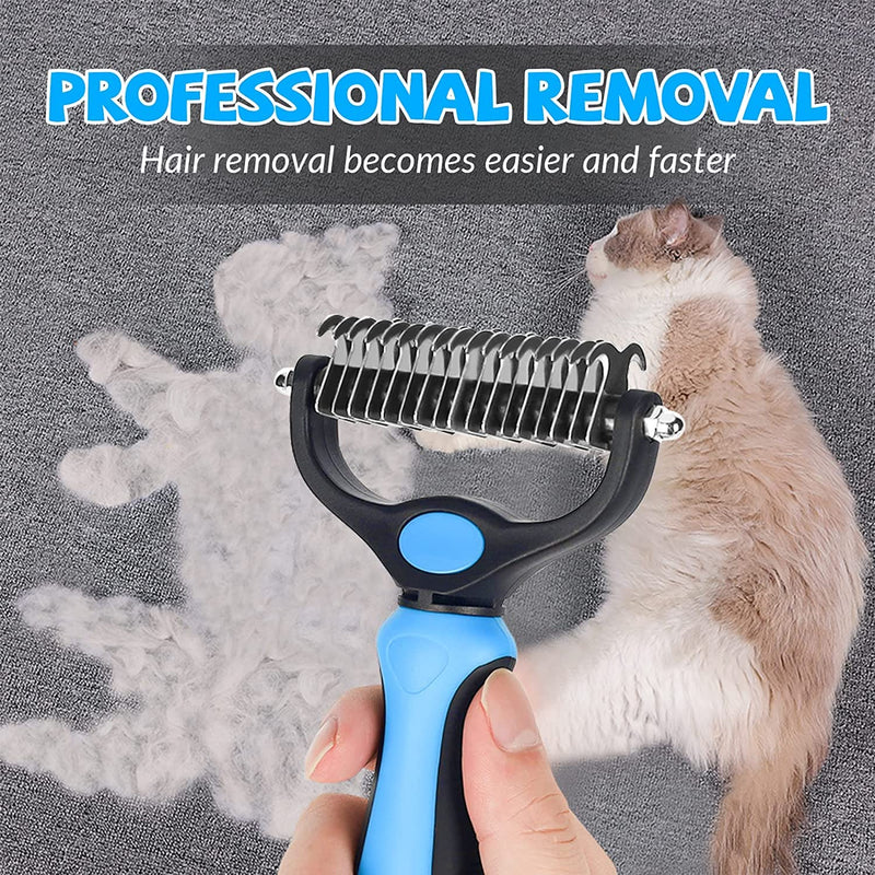 Dog Brush Cat Brush, 2 Sided Undercoat Rake for Cats and Dogs, Safe Hair Removal Comb for Easily Removing Mats and Tangles Blue - PawsPlanet Australia