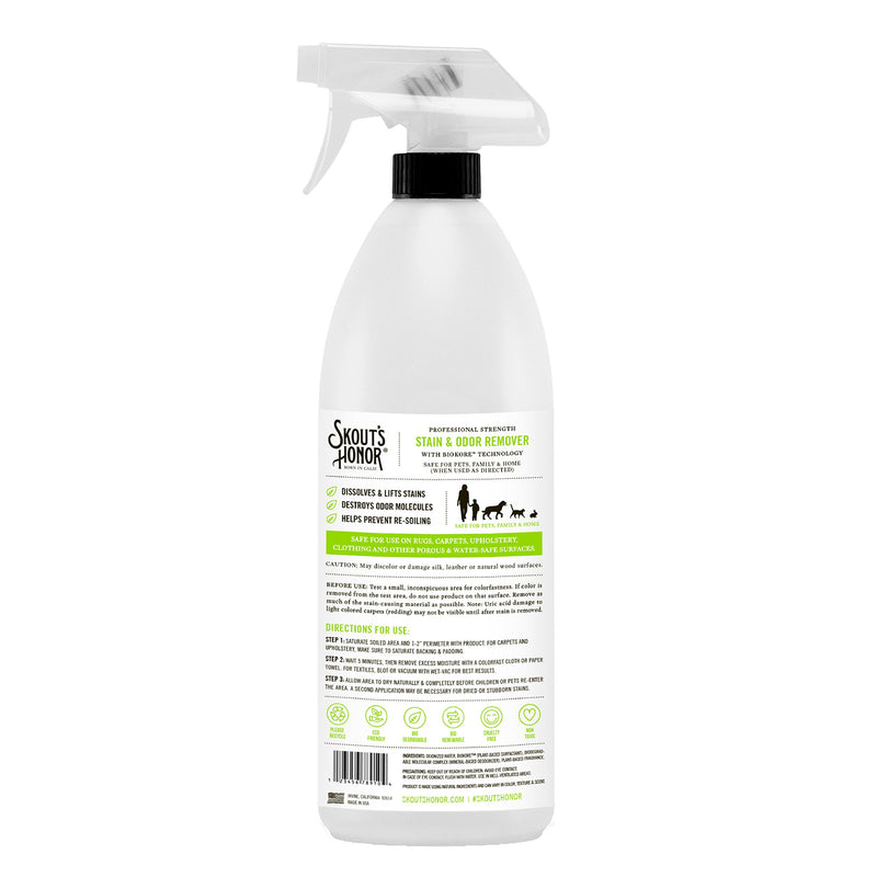 Skout’s Honor: Professional Strength Stain and Odor Remover - 35 oz. Trigger Spray Bottle - Deodorize and Clean Pet Stains, Dog Crates, Carpets, Furniture and Other Water-Safe Surfaces - Laundry Safe - PawsPlanet Australia