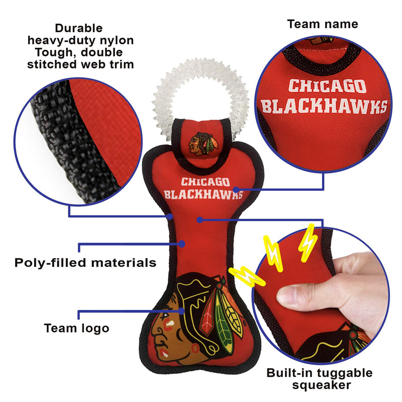 Pets First NHL Dog Toys Bone Teething Ring Toy Chicago Blackhawks - PawsPlanet Australia