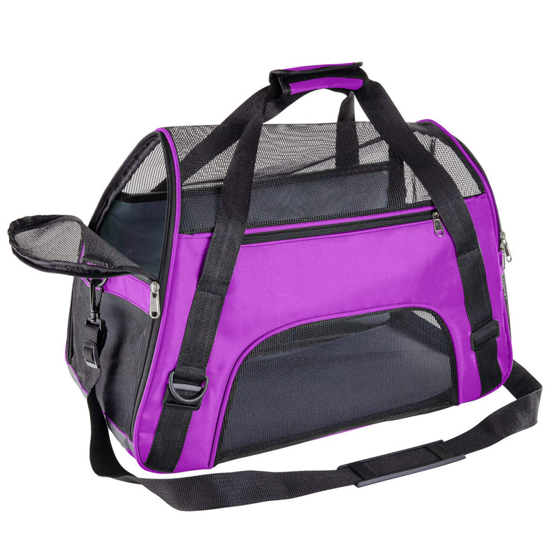 [Australia] - Soft Pet Carrier Airline Approved Soft Sided Pet Travel Carrying Handbag Under Seat Compatibility, Perfect for Small Cats and Small Dogs Breathable 4-Windows Design-Small Size Purple 