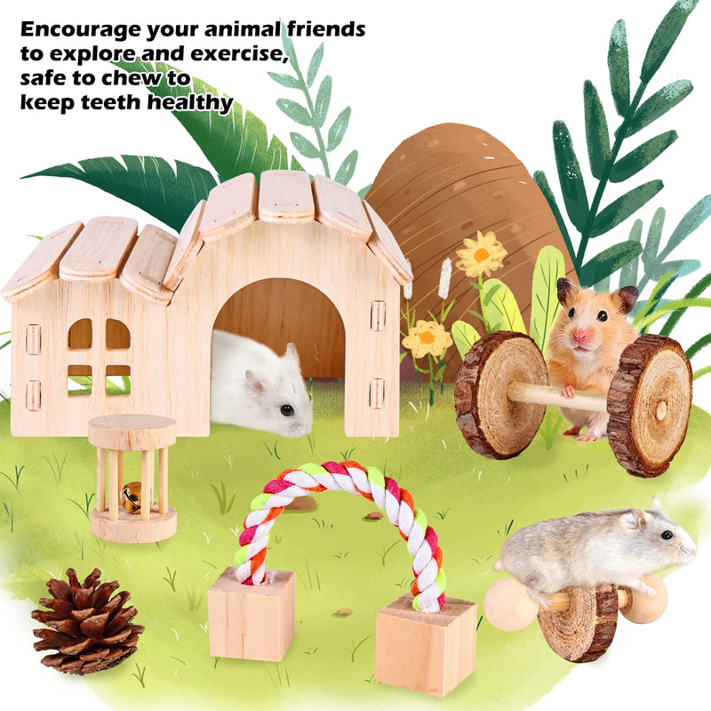 Hamster Chew Toys, Pack of 9 Hamster Toys Natural Pine Wood, Small Animals Chew Toys, Molar Toys Wooden Exercise Bell Roll Toy Accessories for Guinea Pigs Chinchillas Gerbils - PawsPlanet Australia