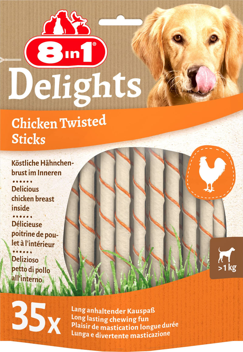 8in1 Delights Chicken Twisted Sticks - healthy chewing sticks for dogs, high-quality chicken meat wrapped in beef skin, 35 pieces (pack of 1) - PawsPlanet Australia