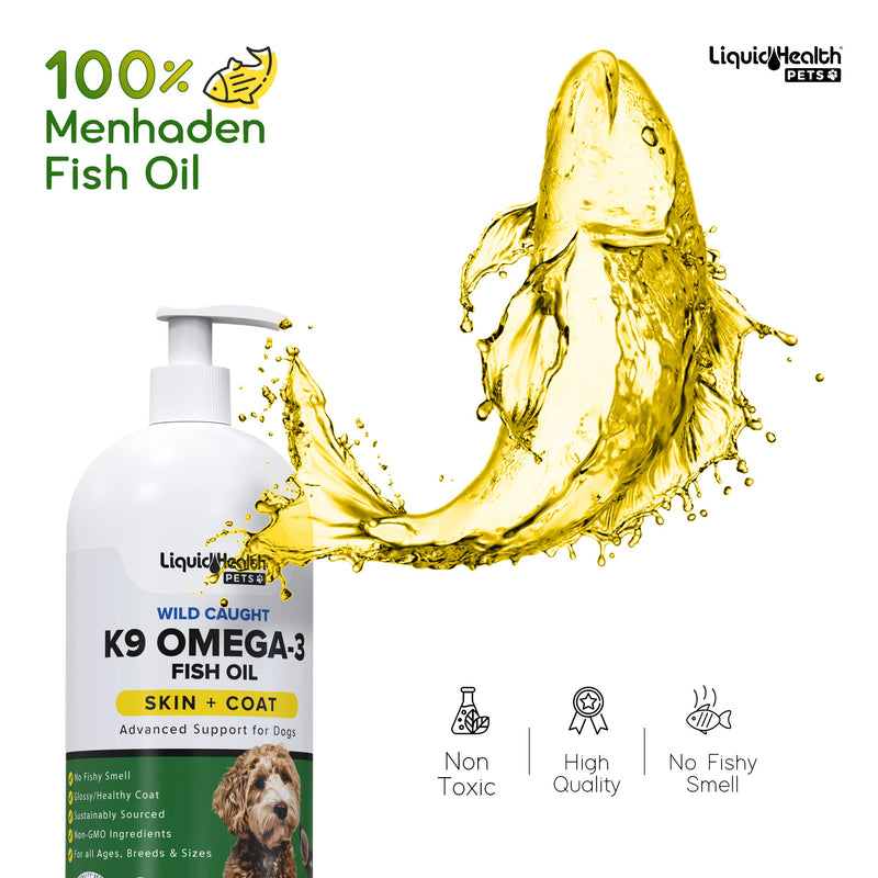 Liquid Health Pets K9 Omega 3 Fish Oil for Dogs - Liquid Omega 3 for Dogs with EPA + DPA + DHA, Dog Shedding Suplement May Reduce Itching and Support Joint, Immunity, Brain & Heart Health (16 Oz) 1 Pack - PawsPlanet Australia