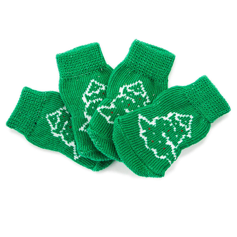 [Australia] - lanboer Christmas Knit Dog Socks Anti-Slip Pet Socks for Indoor Wear, 4 Pieces Traction Control Pet Paw Protectors with Grips and Rubber Reinforcement Small green 
