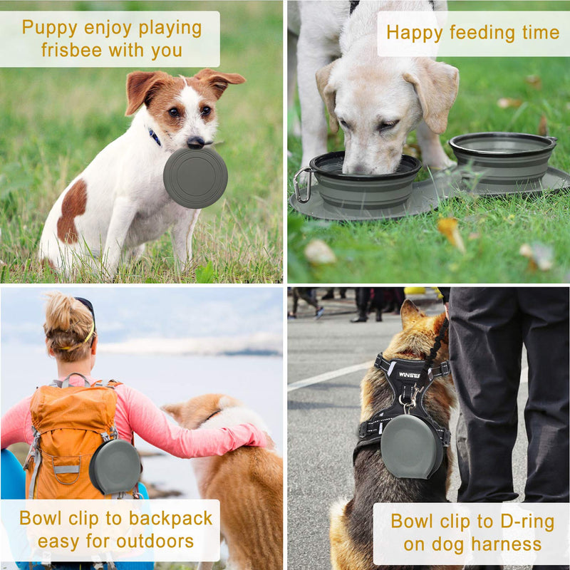 [Australia] - WINSEE Collapsible Dog Bowls with Mat, Portable Foldable Travel Dog Bowls, Expandable Cup Dish, No Spill Non-Skid Silicone Pet Food&Water Feeder Bowl with Free Frisbee& Carabiner, for Indoor, Outdoor 